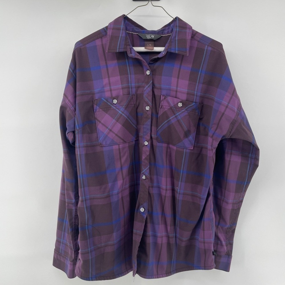 Mountain Hardwear Womens Purple Plaid Button Down Shirt L Long Sleeve Pockets